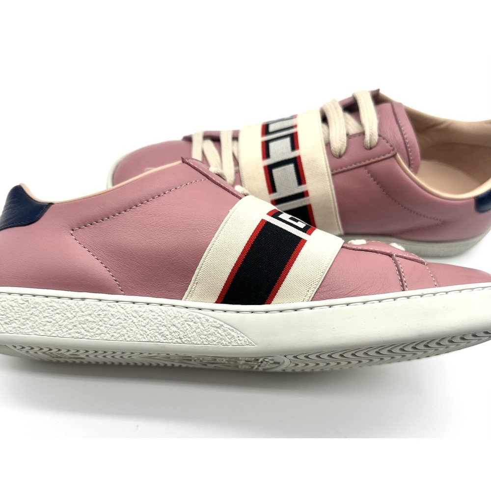 Gucci Bubblegum Pink Leather Ace Logo Stripe Strap Low Top Sneakers 6/36.5 - Picture 10 of 17